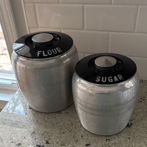 Vintage Kromex spun aluminum flour and sugar canisters